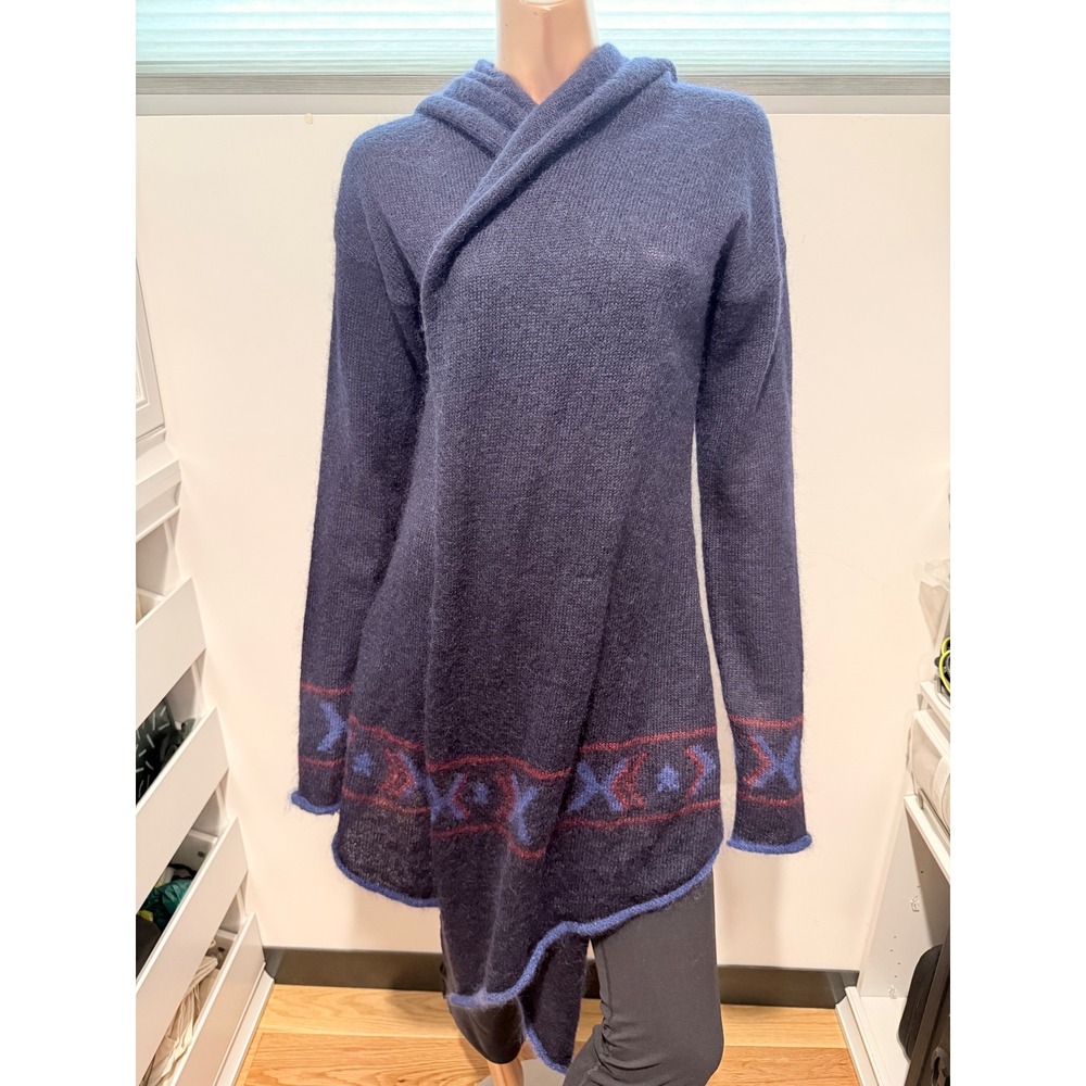 Banjo & Matilda Navy Mohair Wool Hooded Wrap Cardigan Southwestern Indie Boho S